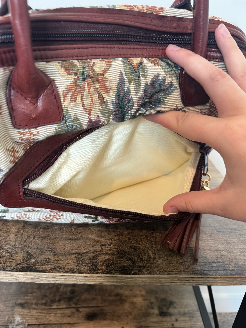 Vintage Etienne Aigner Floral Tapestry Top-Handle Satchel Handbag - Picture 11 of 15